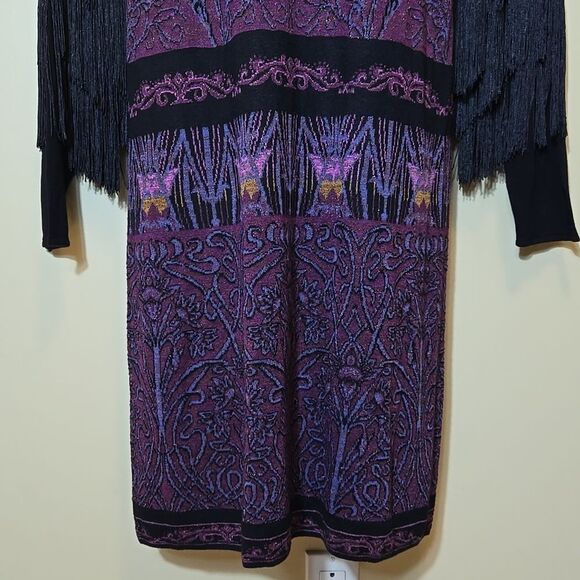 Rara Avis by Iris Apfel Fringe Sleeve Sweater Dress Size 1X Purple Arsty Western - Picture 7 of 15